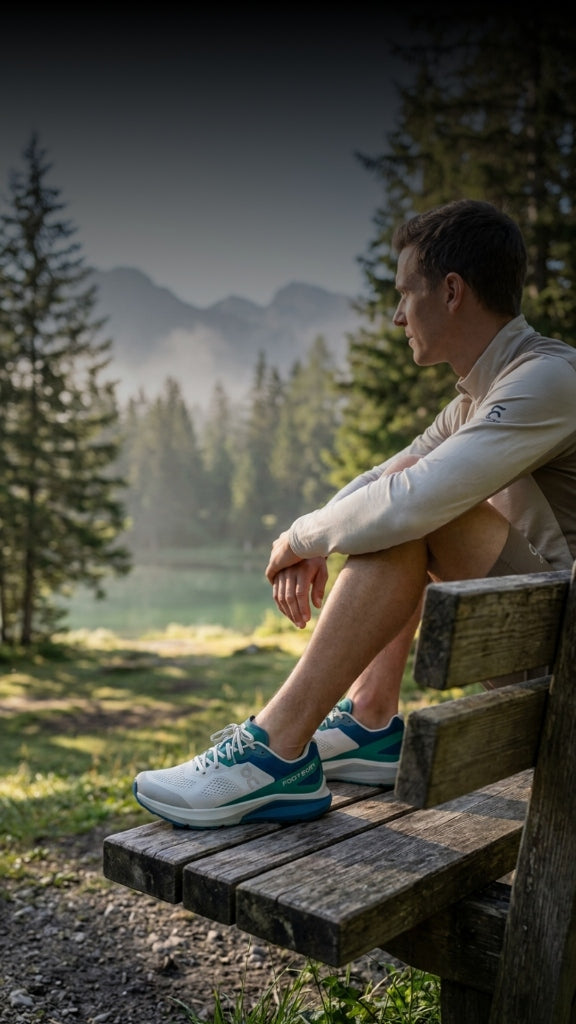 Atleta con scarpe Foot-Easy in natura - comfort e benessere